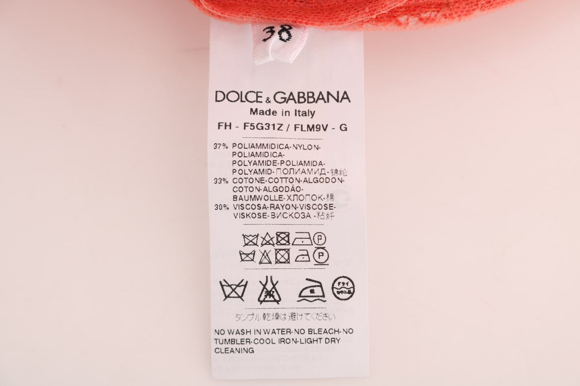 Dolce & Gabbana Orange Crystal Buttons Floral Lace Blouse - Whispers Of Wisdom Clothing