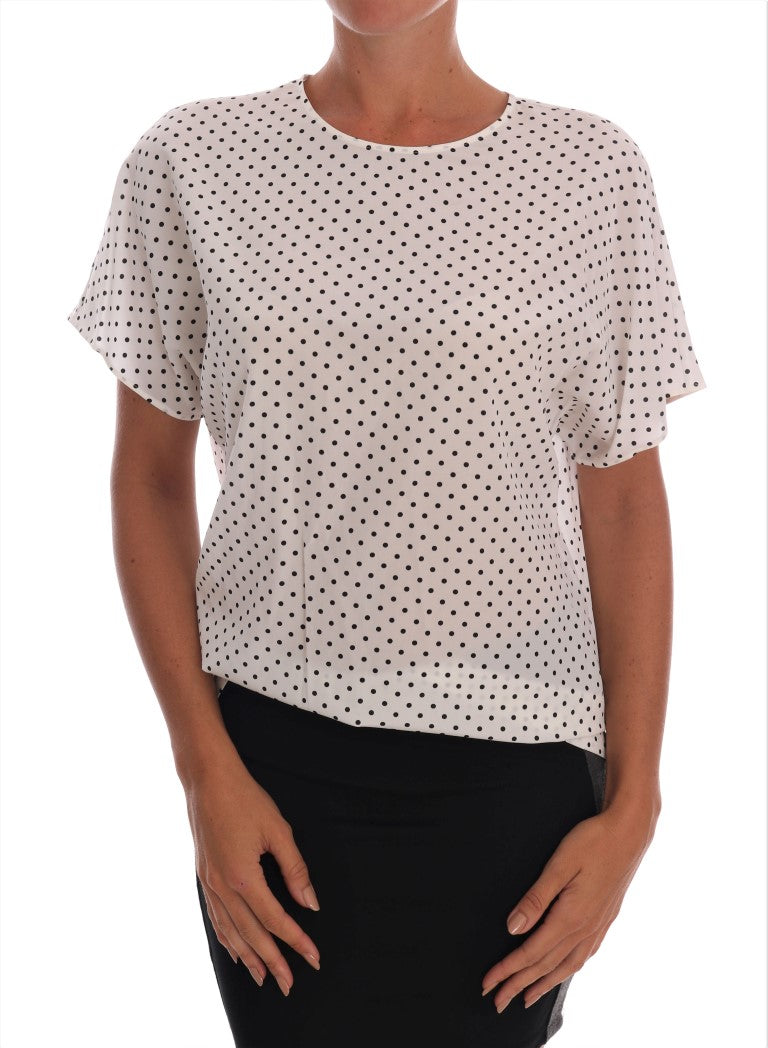 Dolce & Gabbana White Polka Dotted Silk T-shirt Top - Whispers Of Wisdom Clothing