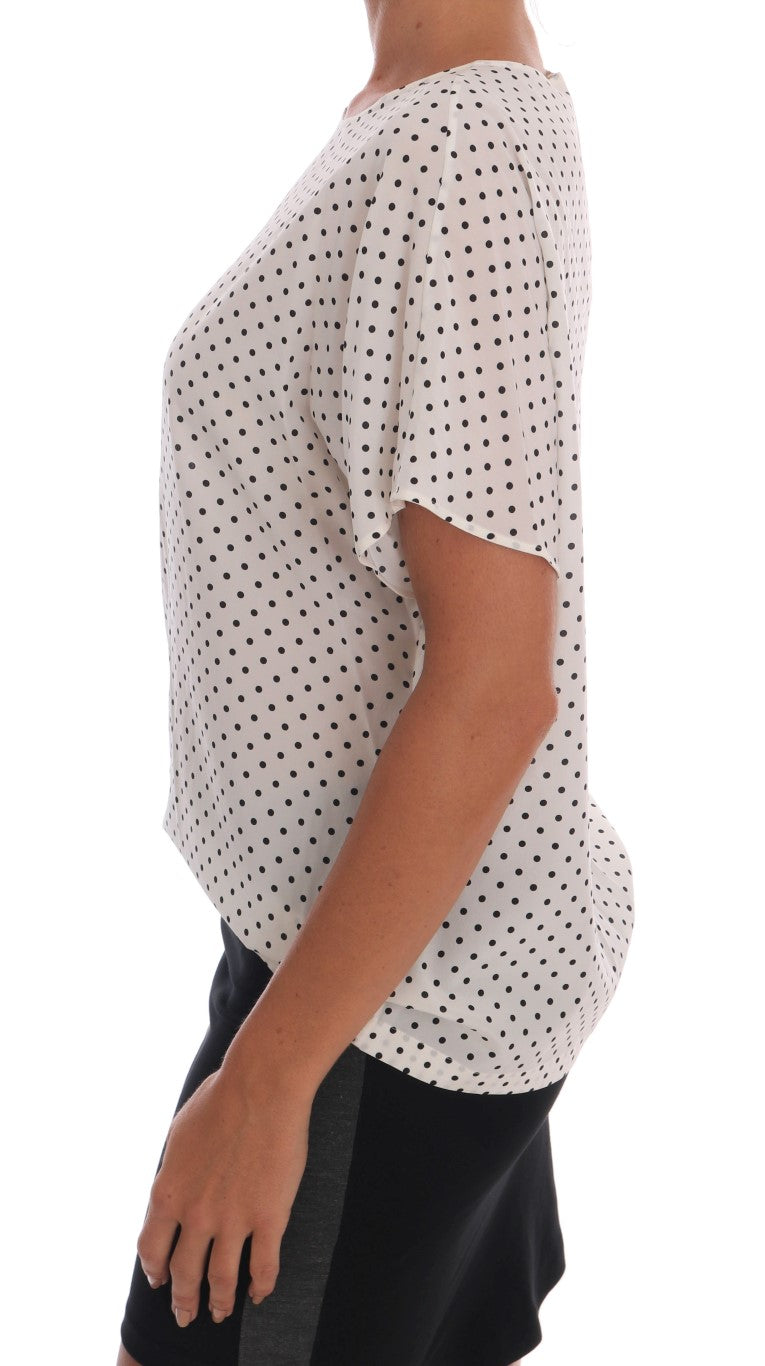 Dolce & Gabbana White Polka Dotted Silk T-shirt Top - Whispers Of Wisdom Clothing