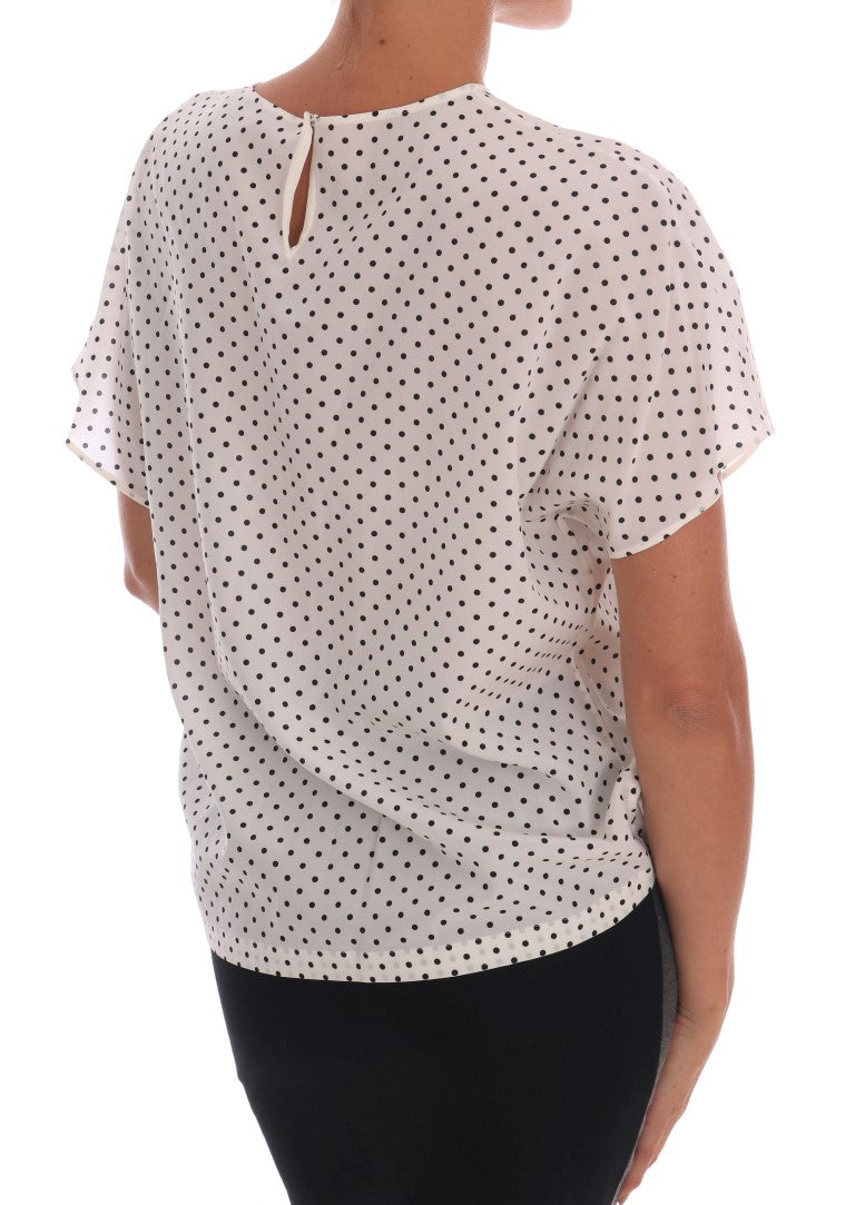 Dolce & Gabbana White Polka Dotted Silk T-shirt Top - Whispers Of Wisdom Clothing