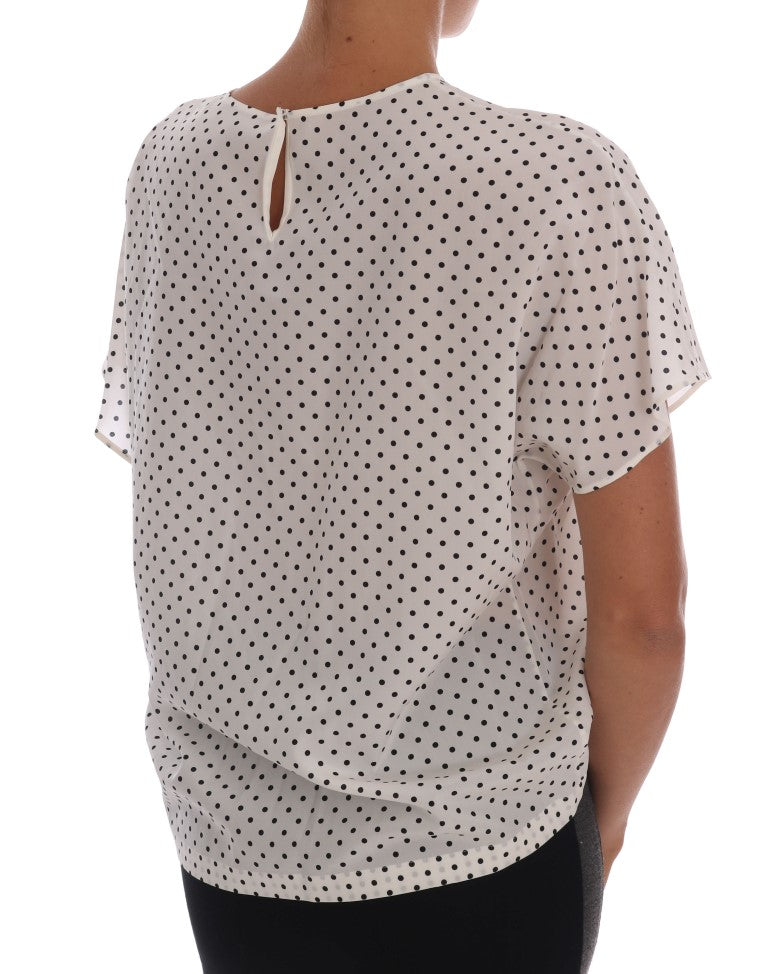 Dolce & Gabbana White Polka Dotted Silk T-shirt Top - Whispers Of Wisdom Clothing