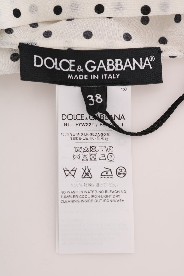 Dolce & Gabbana White Polka Dotted Silk T-shirt Top - Whispers Of Wisdom Clothing