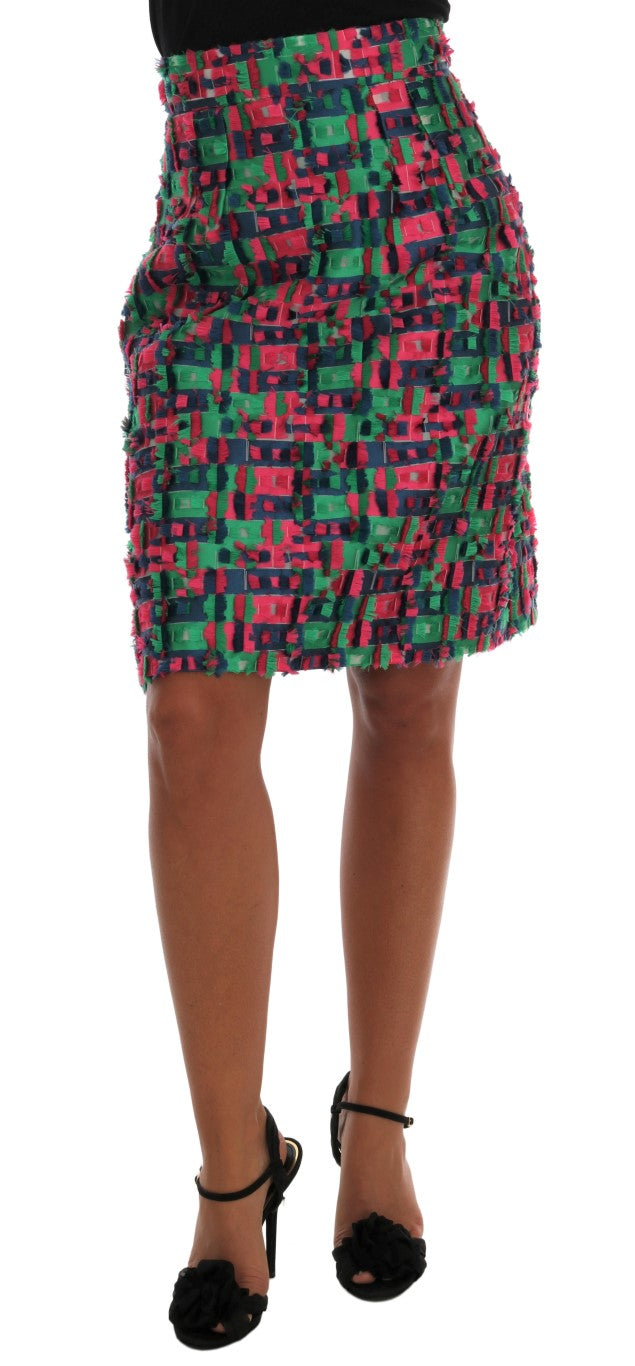 Dolce & Gabbana Pink Green Jacquard Pencil Skirt - Whispers Of Wisdom Clothing
