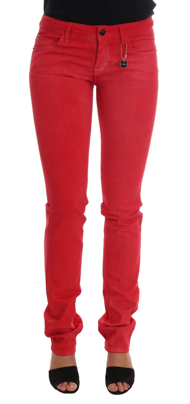 Costume National Red Cotton Stretch Slim Jeans - Whispers Of Wisdom Clothing