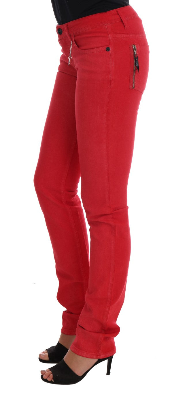 Costume National Red Cotton Stretch Slim Jeans - Whispers Of Wisdom Clothing