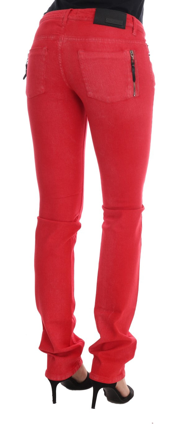 Costume National Red Cotton Stretch Slim Jeans - Whispers Of Wisdom Clothing