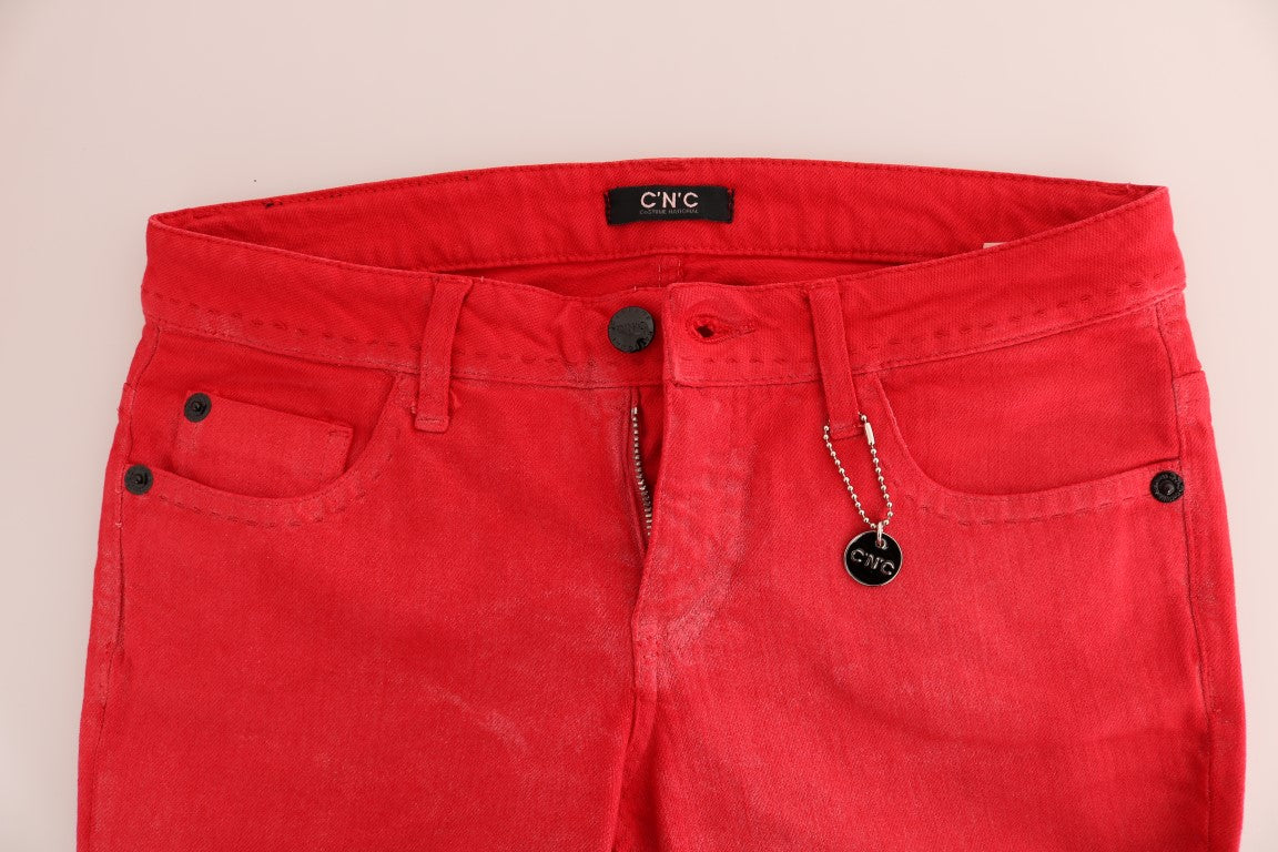 Costume National Red Cotton Stretch Slim Jeans - Whispers Of Wisdom Clothing