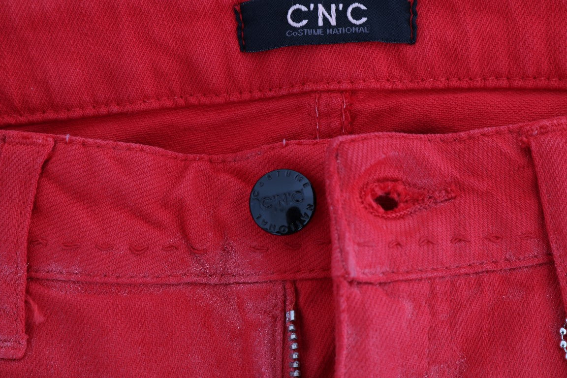 Costume National Red Cotton Stretch Slim Jeans - Whispers Of Wisdom Clothing