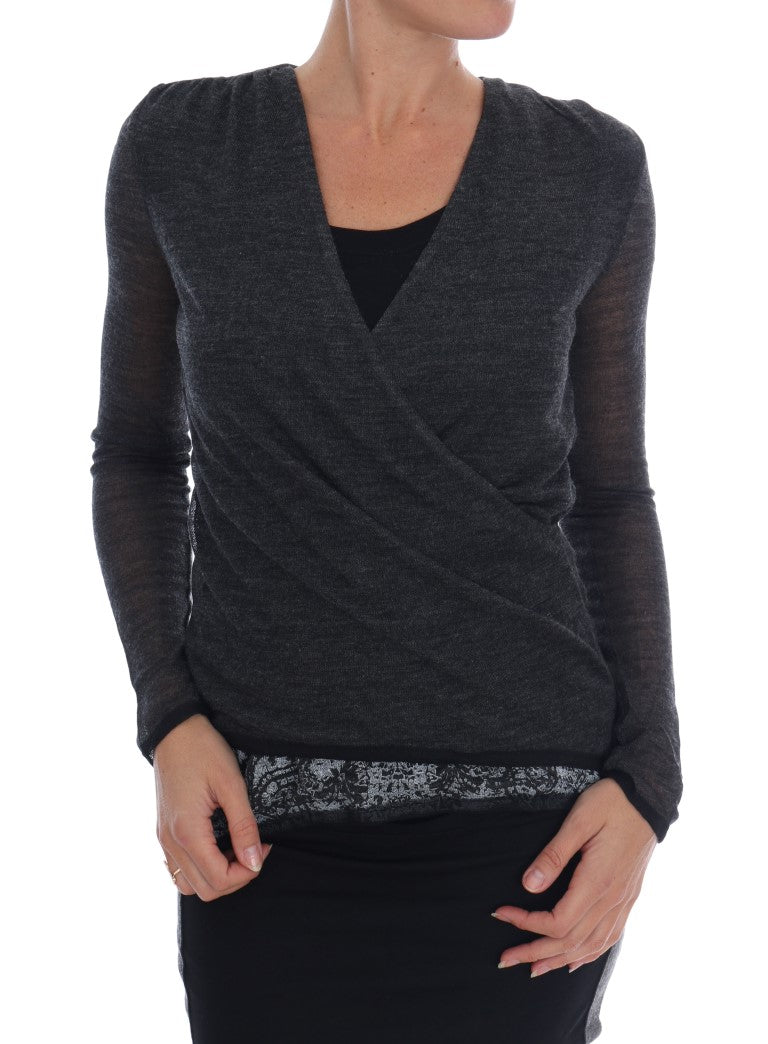 Ermanno Scervino Gray Wool Lace Top Long Sleeved T-shirt - Whispers Of Wisdom Clothing