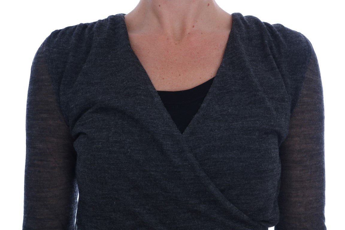 Ermanno Scervino Gray Wool Lace Top Long Sleeved T-shirt - Whispers Of Wisdom Clothing