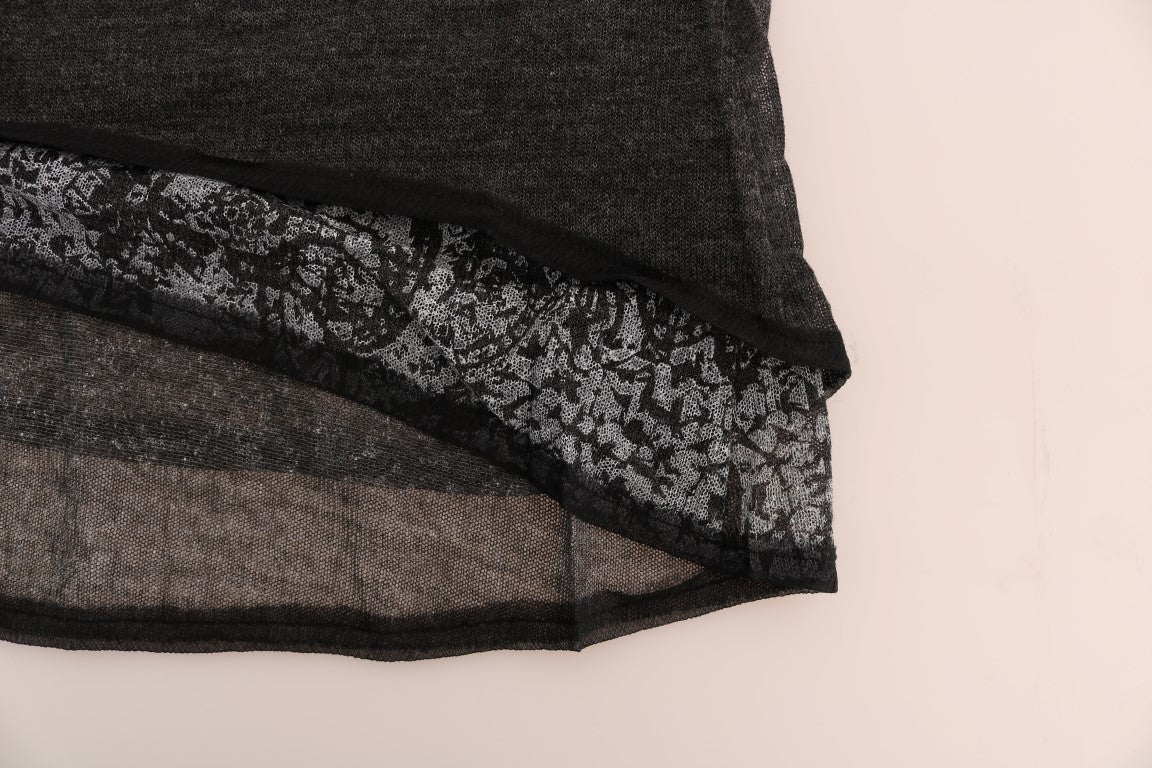 Ermanno Scervino Gray Wool Lace Top Long Sleeved T-shirt - Whispers Of Wisdom Clothing