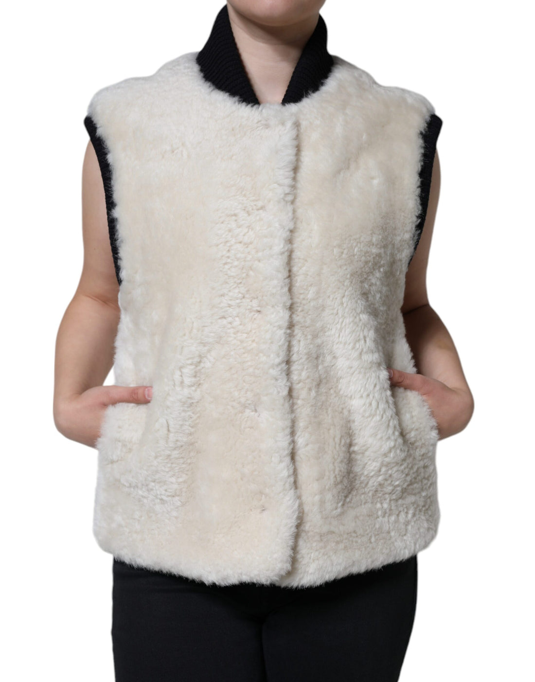 سترة معطف من الجلد من Burberry White WARRENFORD Shearling