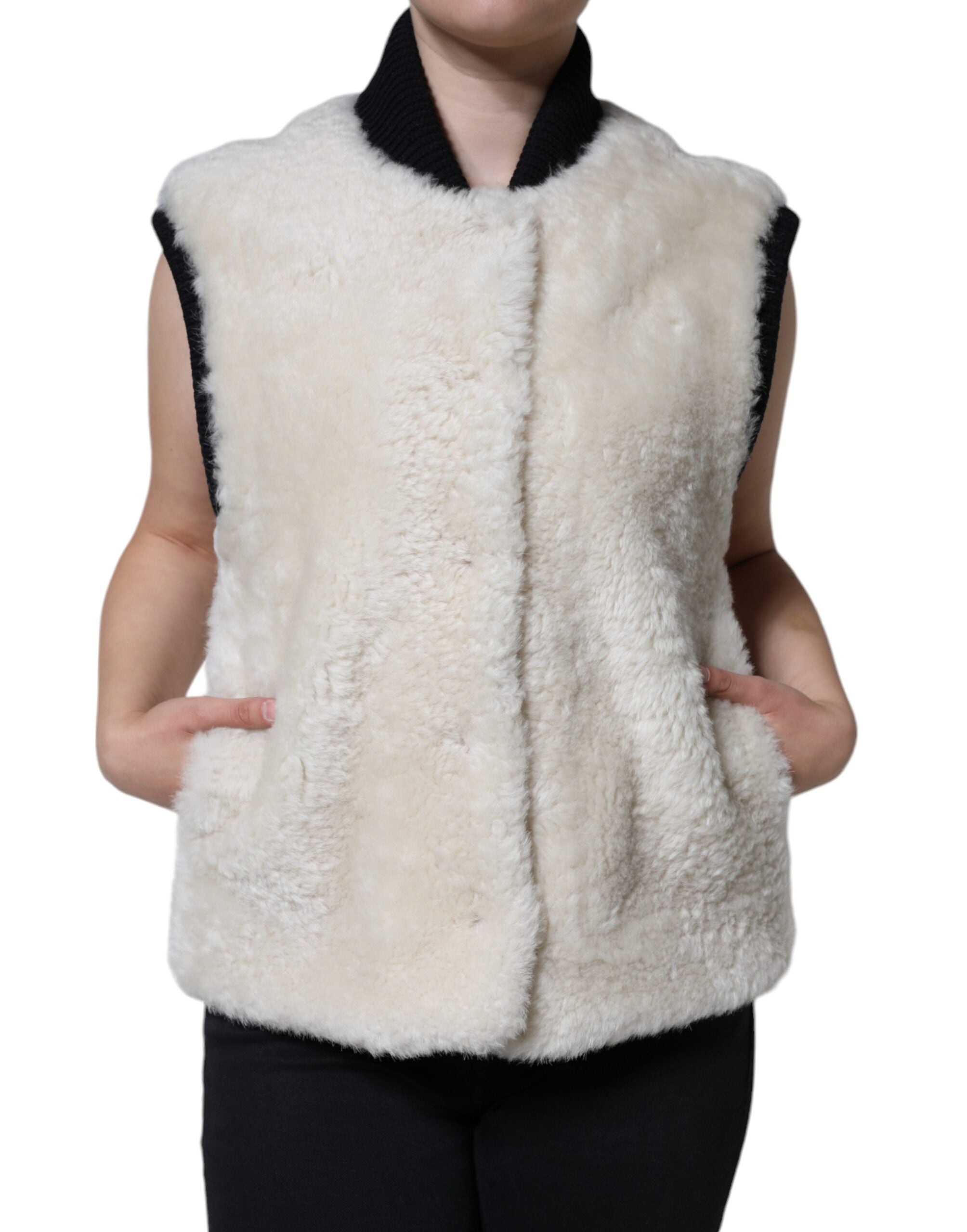 سترة معطف من الجلد من Burberry White WARRENFORD Shearling