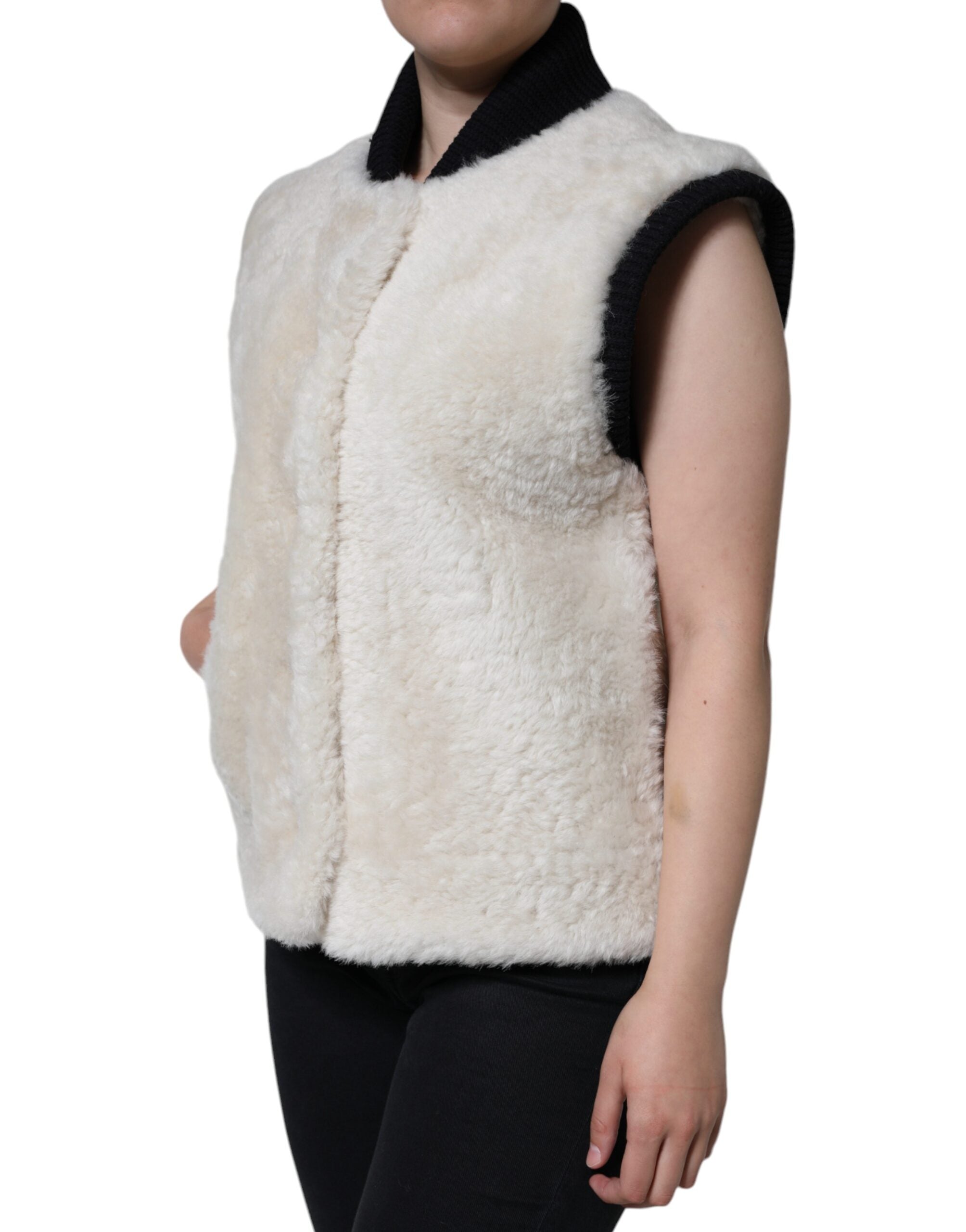 سترة معطف من الجلد من Burberry White WARRENFORD Shearling