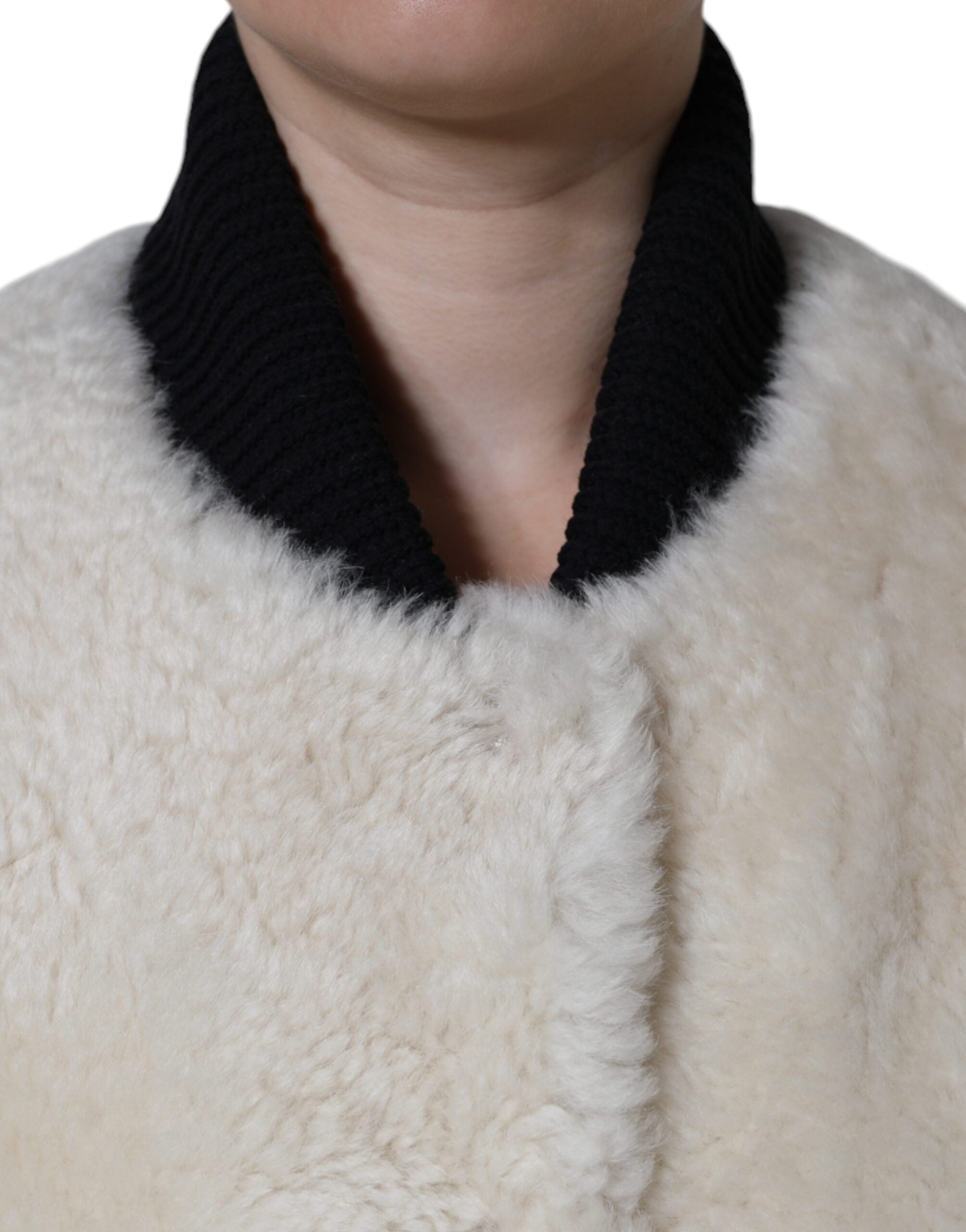 سترة معطف من الجلد من Burberry White WARRENFORD Shearling