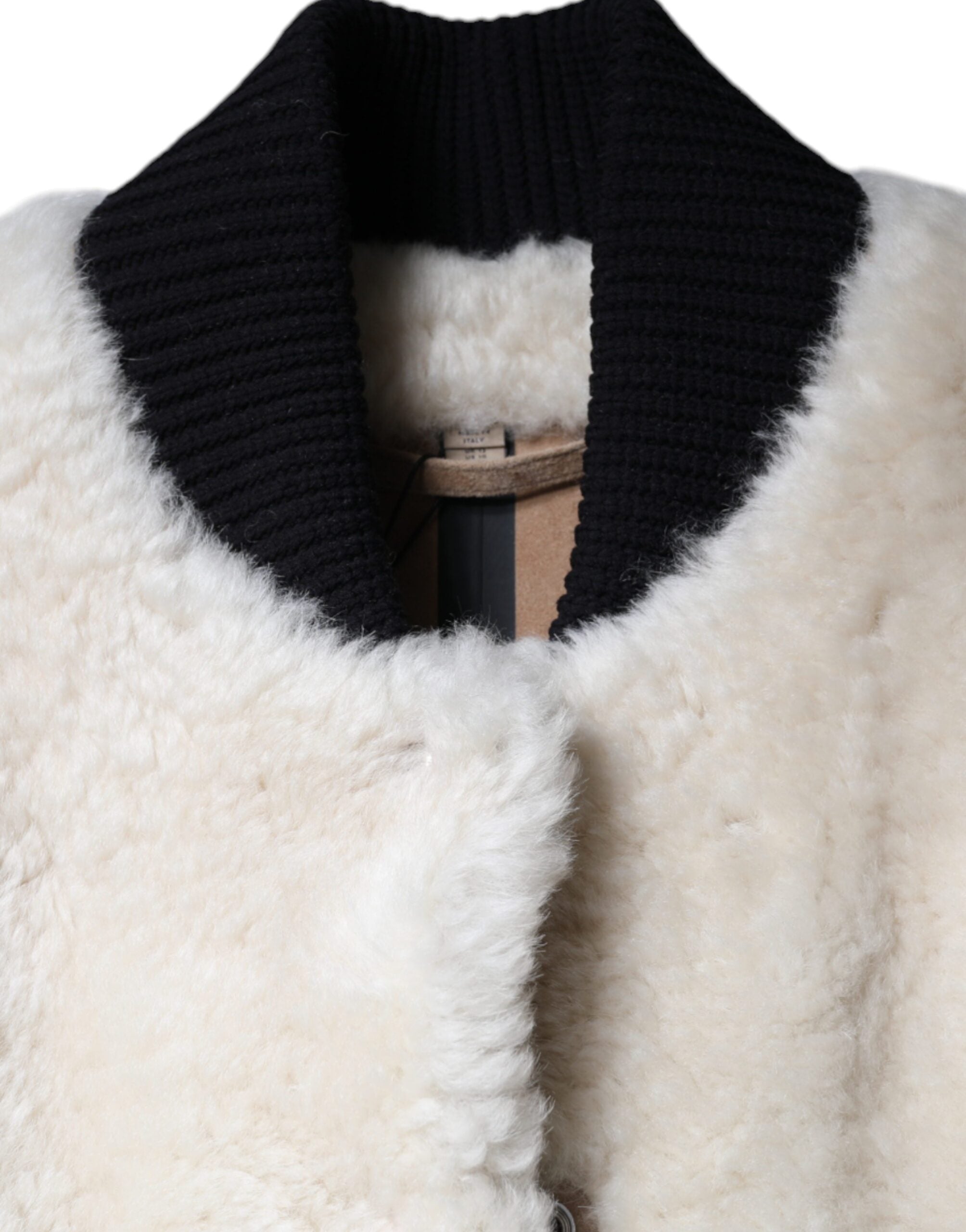 سترة معطف من الجلد من Burberry White WARRENFORD Shearling