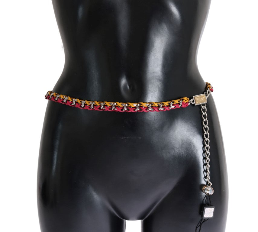Dolce & Gabbana Red Yellow Leather Crystal Belt - Whispers Of Wisdom Clothing
