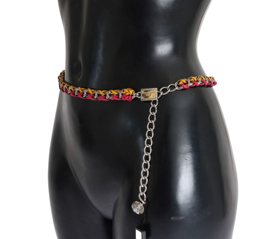 Dolce & Gabbana Red Yellow Leather Crystal Belt - Whispers Of Wisdom Clothing