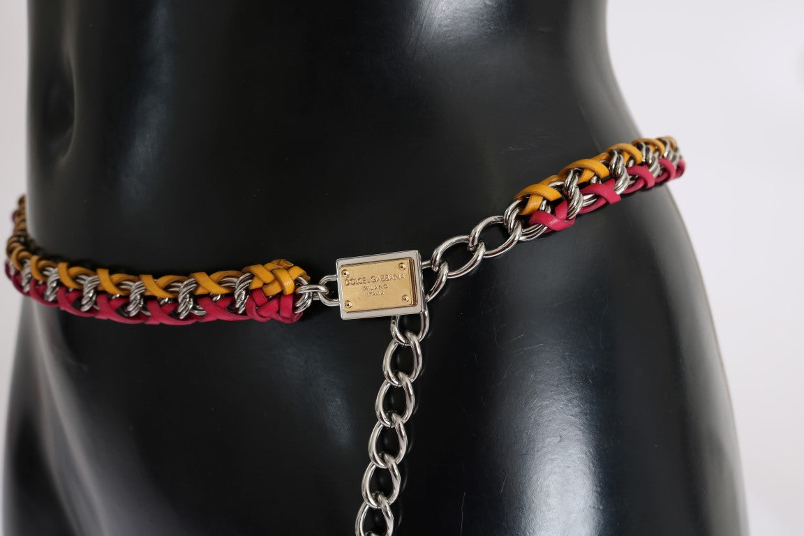 Dolce & Gabbana Red Yellow Leather Crystal Belt - Whispers Of Wisdom Clothing