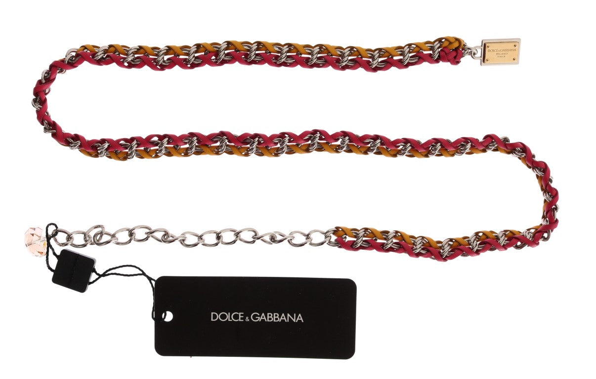 Dolce & Gabbana Red Yellow Leather Crystal Belt - Whispers Of Wisdom Clothing