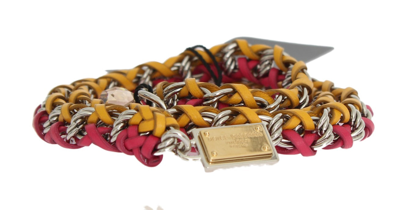 Dolce & Gabbana Red Yellow Leather Crystal Belt - Whispers Of Wisdom Clothing