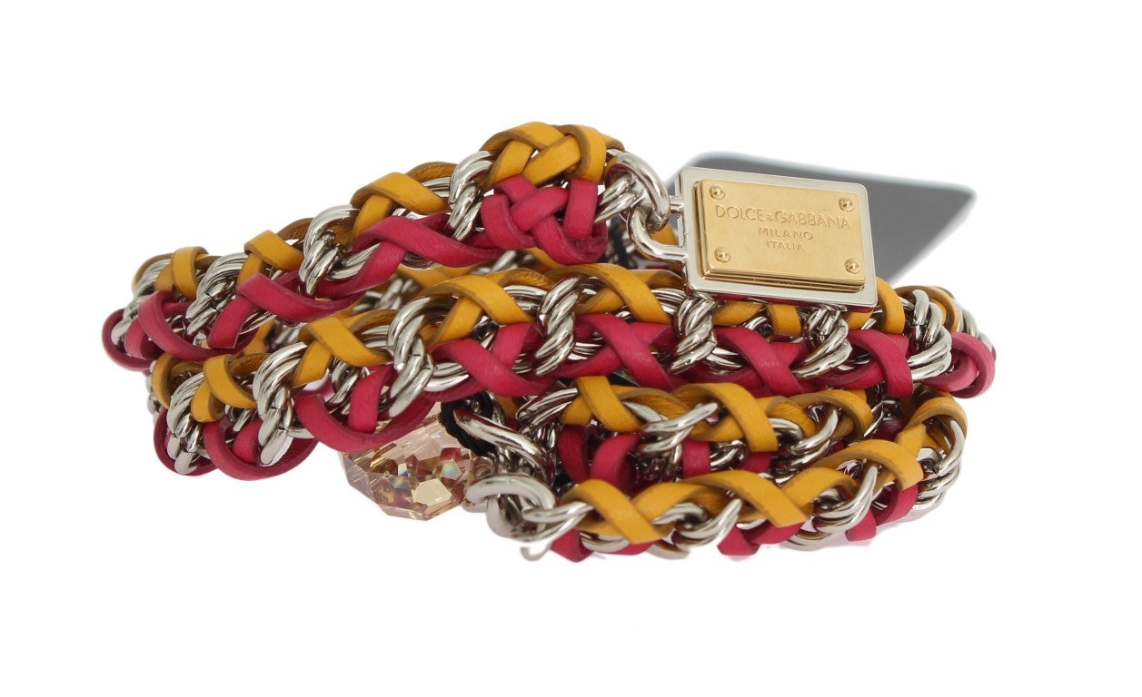 Dolce & Gabbana Red Yellow Leather Crystal Belt - Whispers Of Wisdom Clothing
