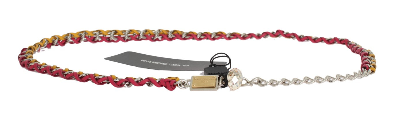 Dolce & Gabbana Red Yellow Leather Crystal Belt - Whispers Of Wisdom Clothing