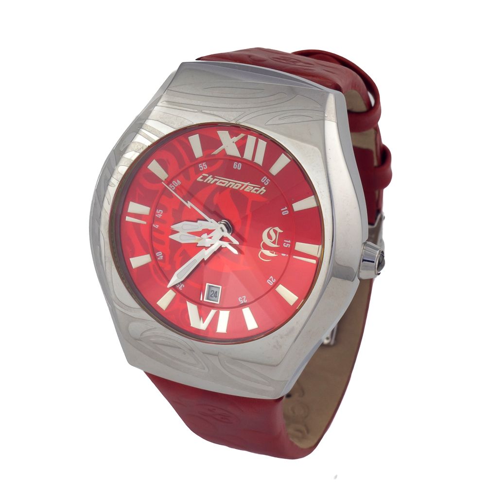Chronotech Red Leather Dress Watch