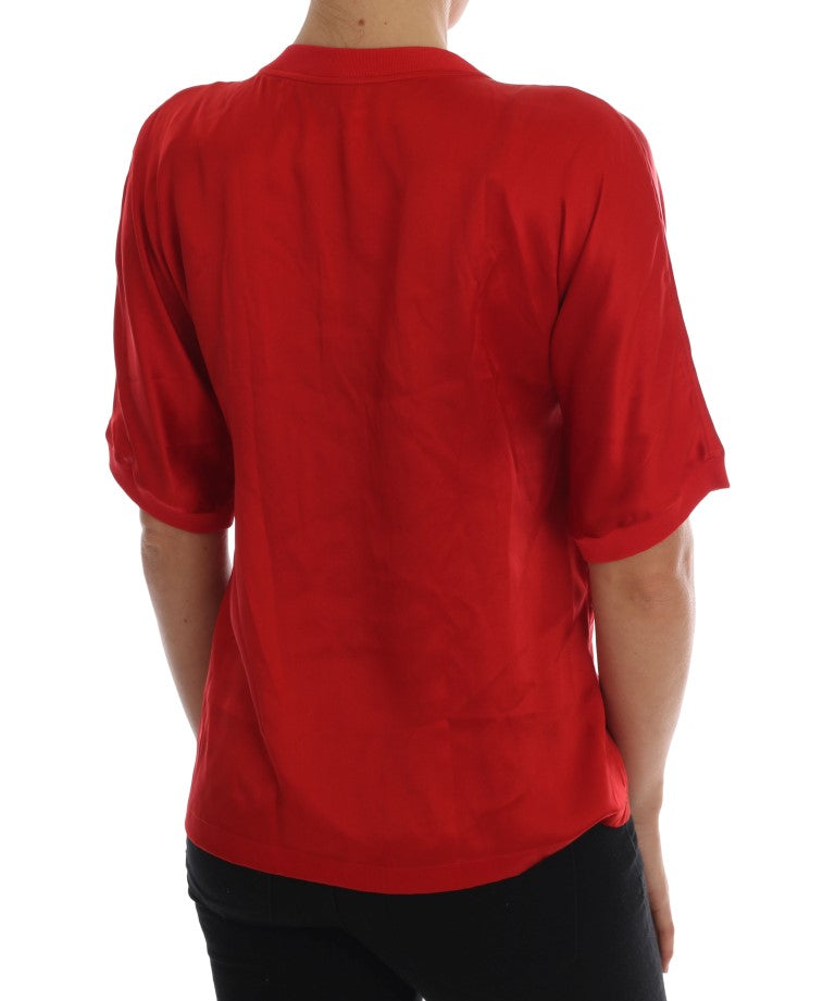 Dolce & Gabbana Red Silk Orange Vase Crystal Top - Whispers Of Wisdom Clothing