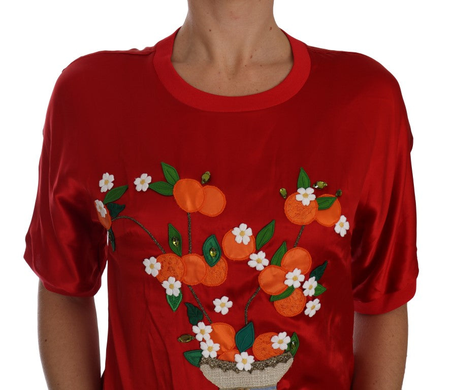 Dolce & Gabbana Red Silk Orange Vase Crystal Top - Whispers Of Wisdom Clothing