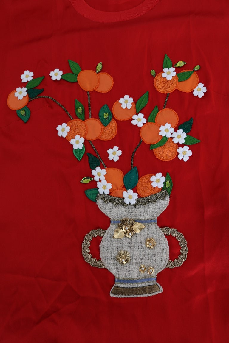 Dolce & Gabbana Red Silk Orange Vase Crystal Top - Whispers Of Wisdom Clothing