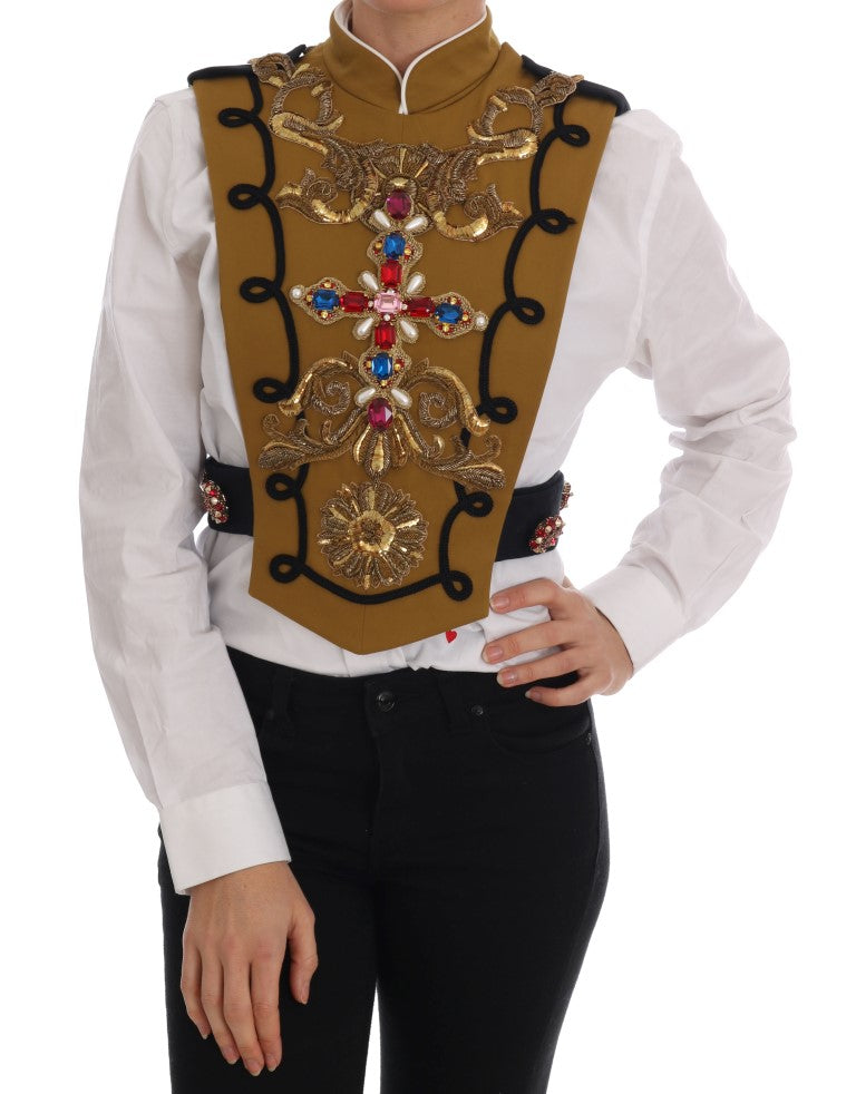 Dolce & Gabbana Yellow Crystal Cross Vest Jacket - Whispers Of Wisdom Clothing