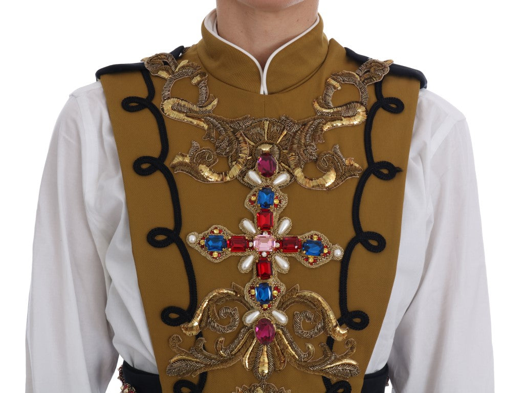 Dolce & Gabbana Yellow Crystal Cross Vest Jacket - Whispers Of Wisdom Clothing