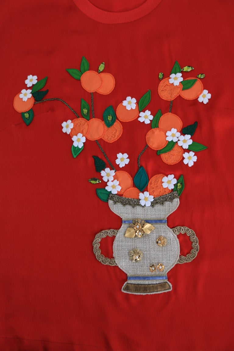 Dolce & Gabbana Red Silk Oranges Floral Crystal Blouse - Whispers Of Wisdom Clothing