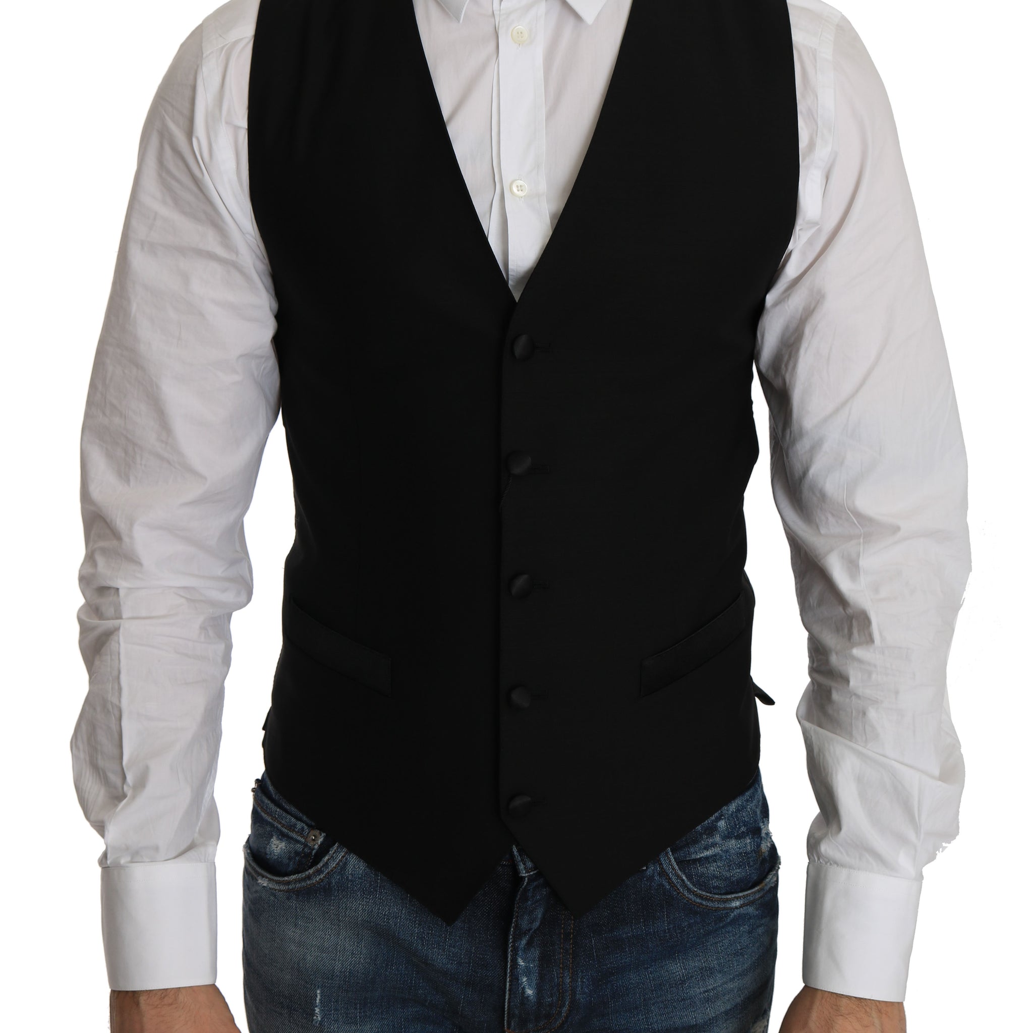 Dolce & Gabbana Black Wool Dress Waistcoat