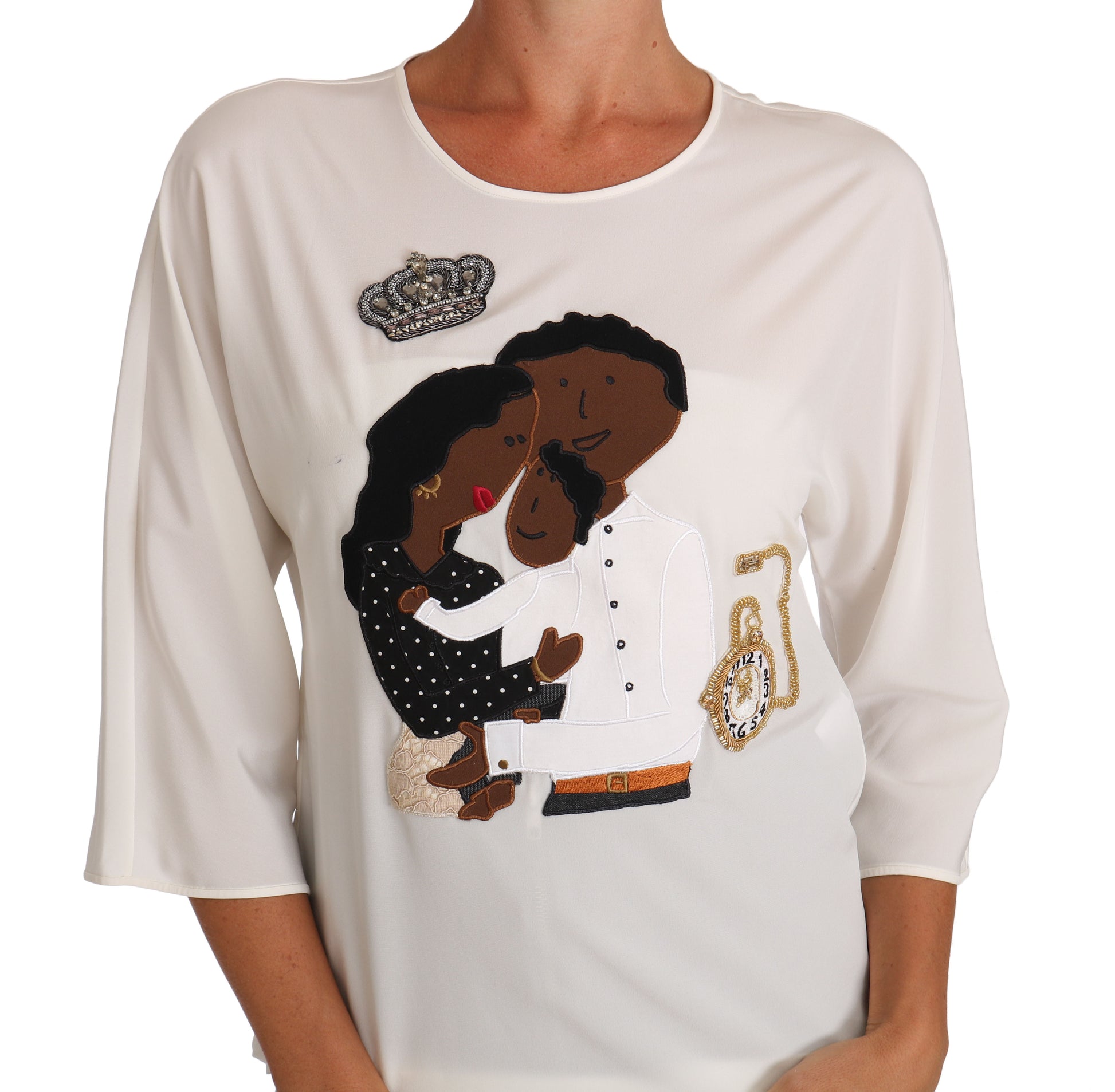 Dolce & Gabbana White Silk #dgfamily Crystal T-shirt - Whispers Of Wisdom Clothing