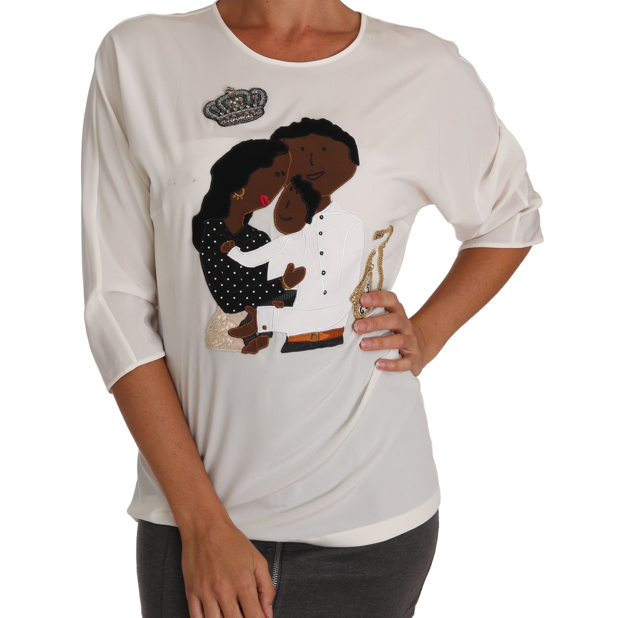 Dolce & Gabbana White Silk #dgfamily Crystal T-shirt - Whispers Of Wisdom Clothing