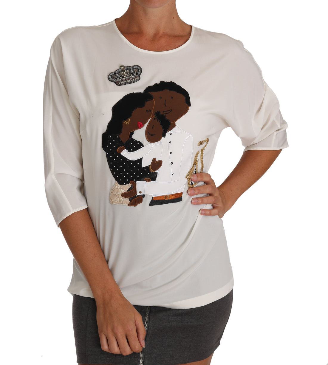 Dolce & Gabbana White Silk #dgfamily Crystal T-shirt - Whispers Of Wisdom Clothing
