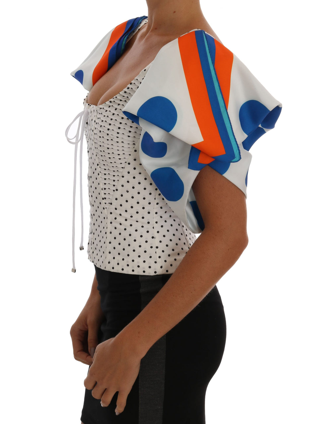 Dolce & Gabbana White Polka Silk Corset Bustier Top - Whispers Of Wisdom Clothing