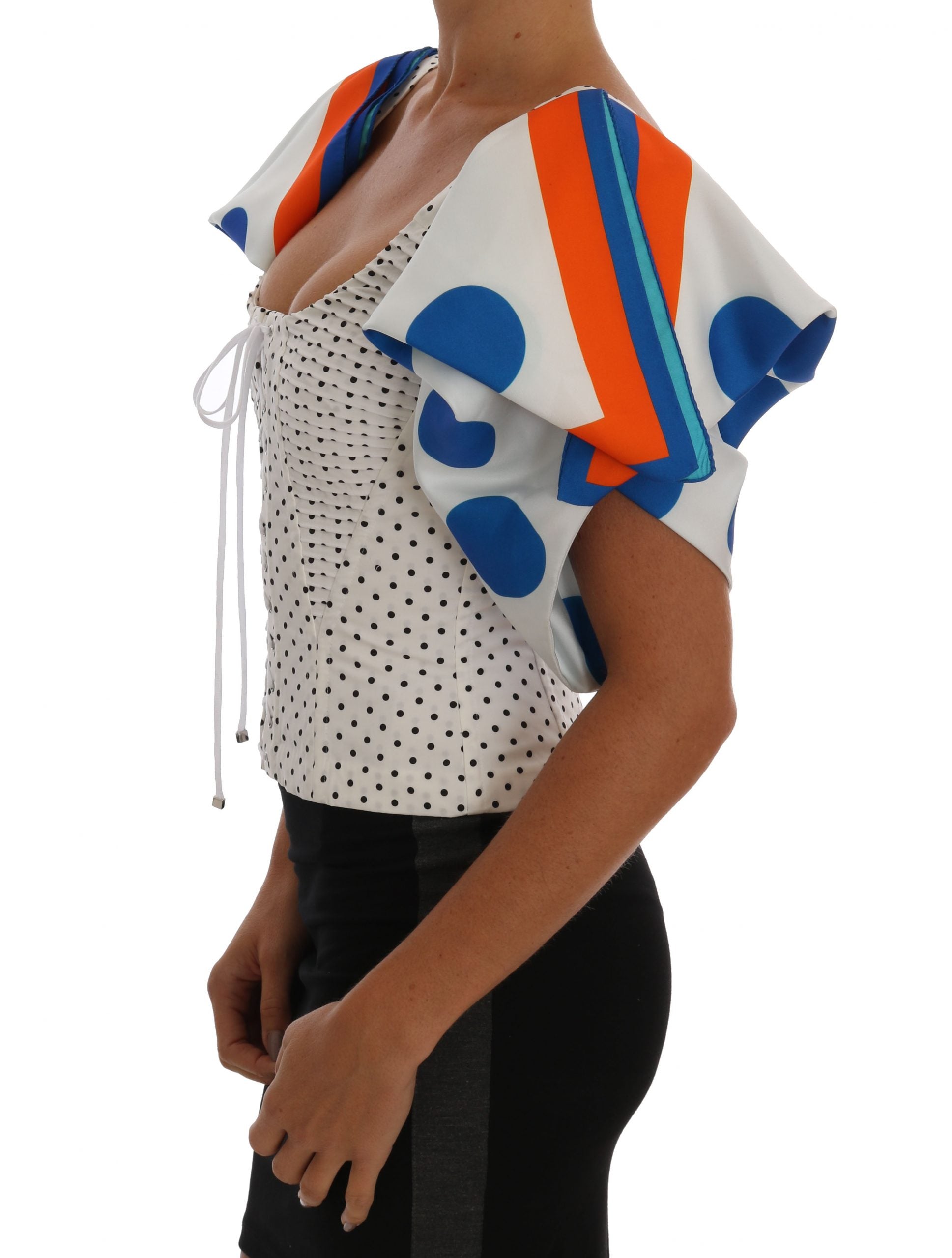 Dolce & Gabbana White Polka Silk Corset Bustier Top - Whispers Of Wisdom Clothing