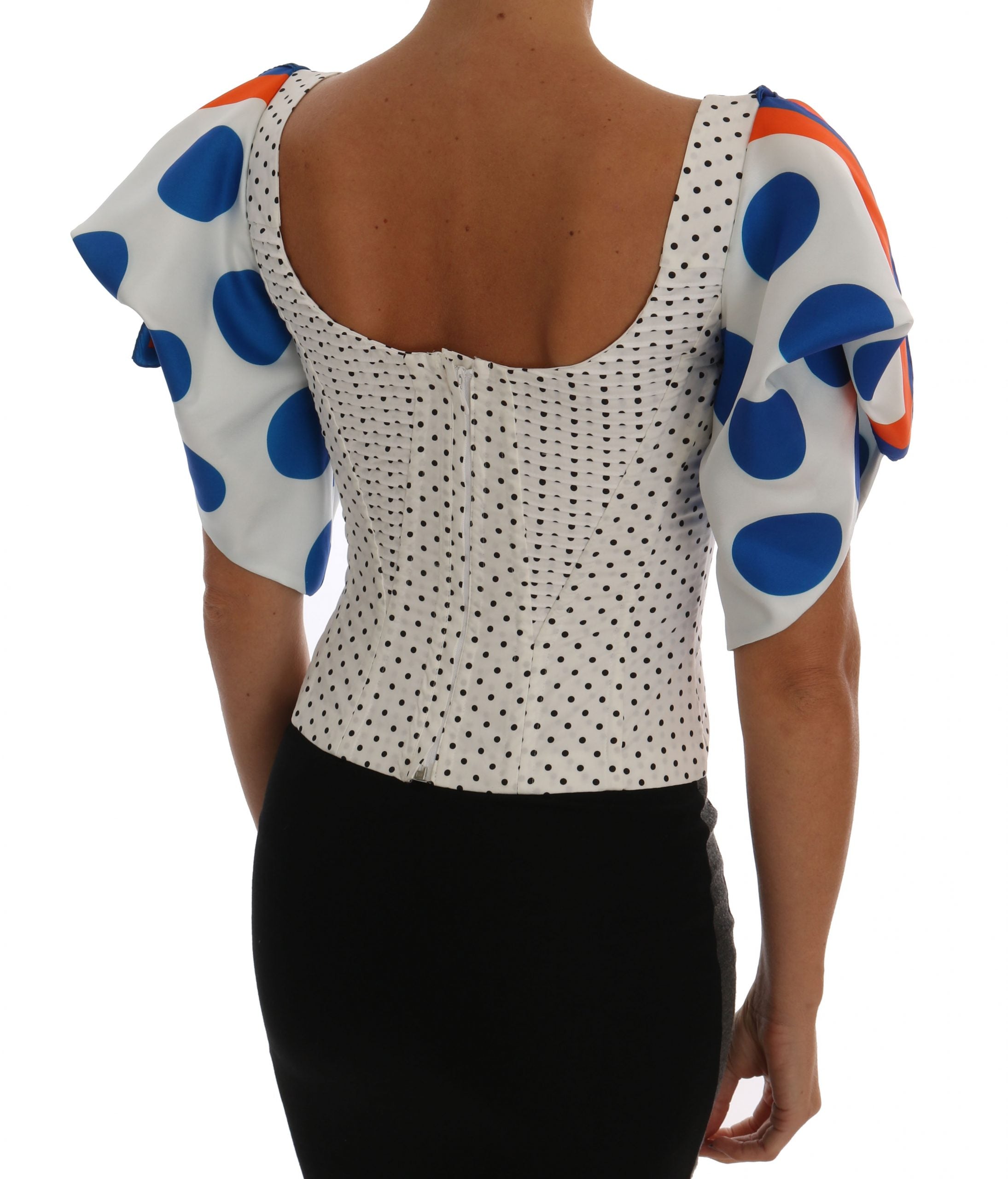 Dolce & Gabbana White Polka Silk Corset Bustier Top - Whispers Of Wisdom Clothing