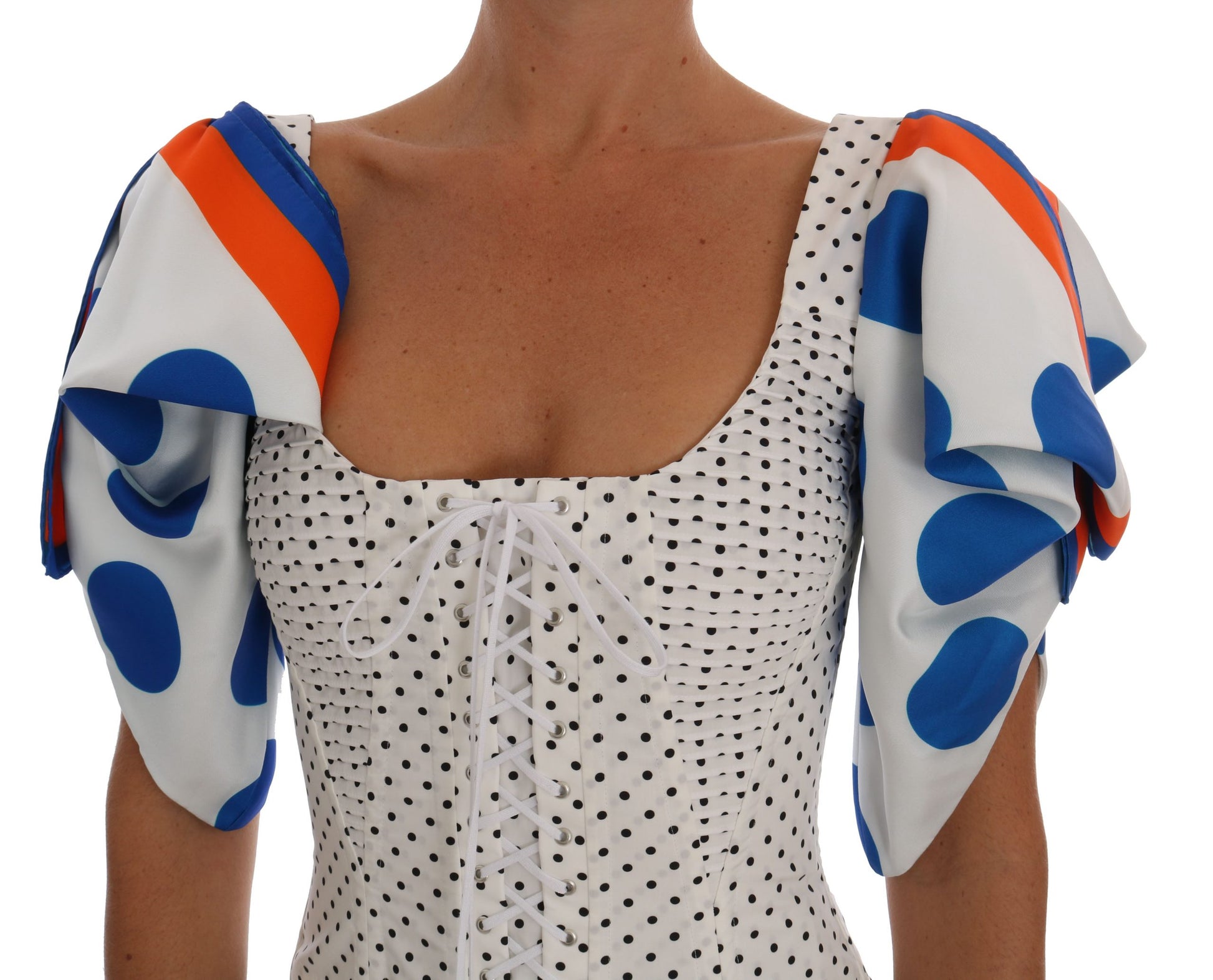 Dolce & Gabbana White Polka Silk Corset Bustier Top - Whispers Of Wisdom Clothing