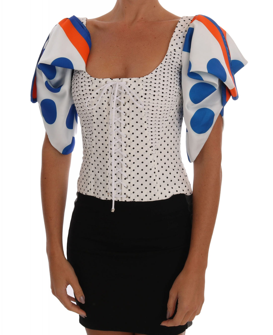 Dolce & Gabbana White Polka Silk Corset Bustier Top - Whispers Of Wisdom Clothing