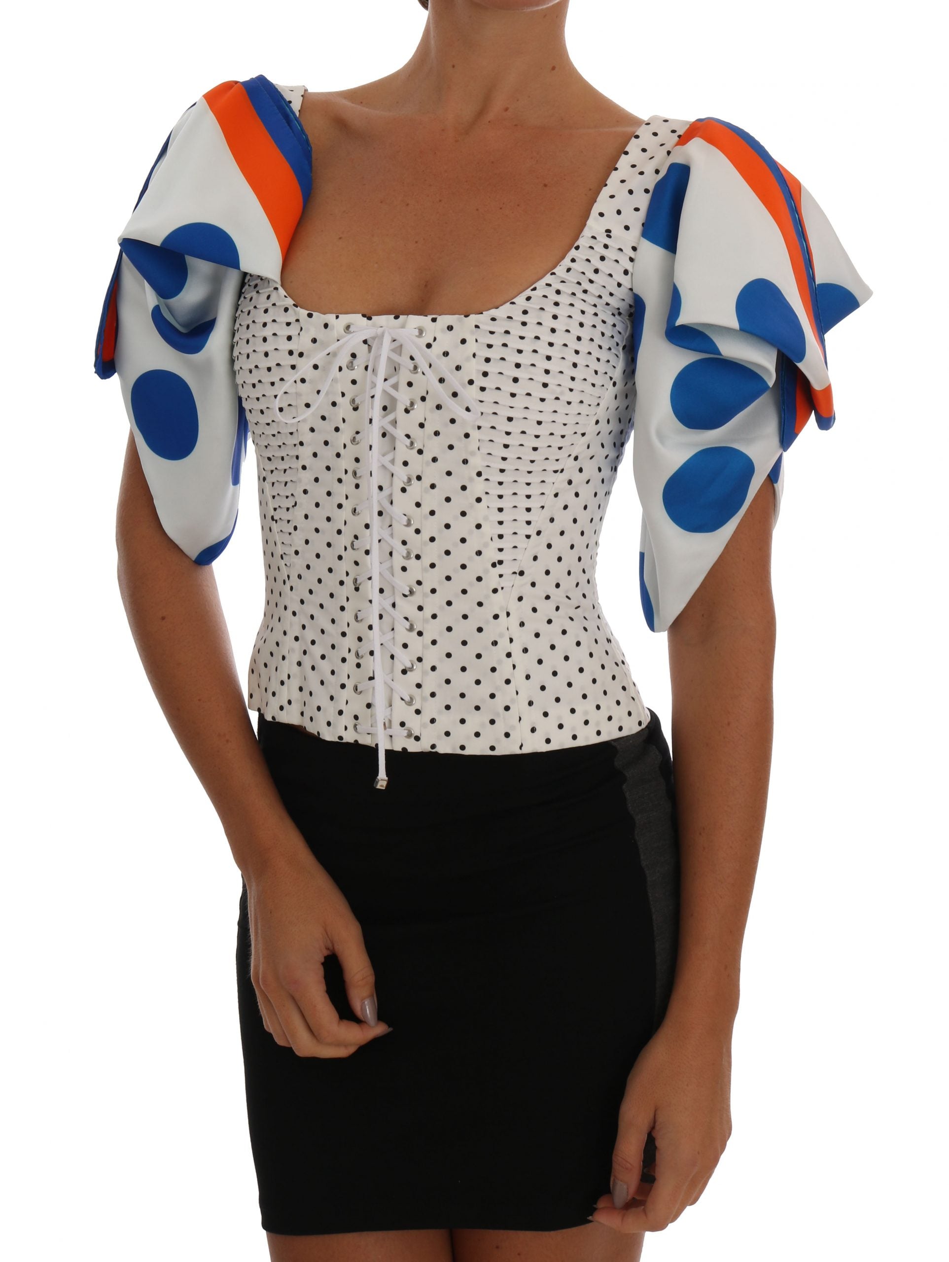 Dolce & Gabbana White Polka Silk Corset Bustier Top - Whispers Of Wisdom Clothing