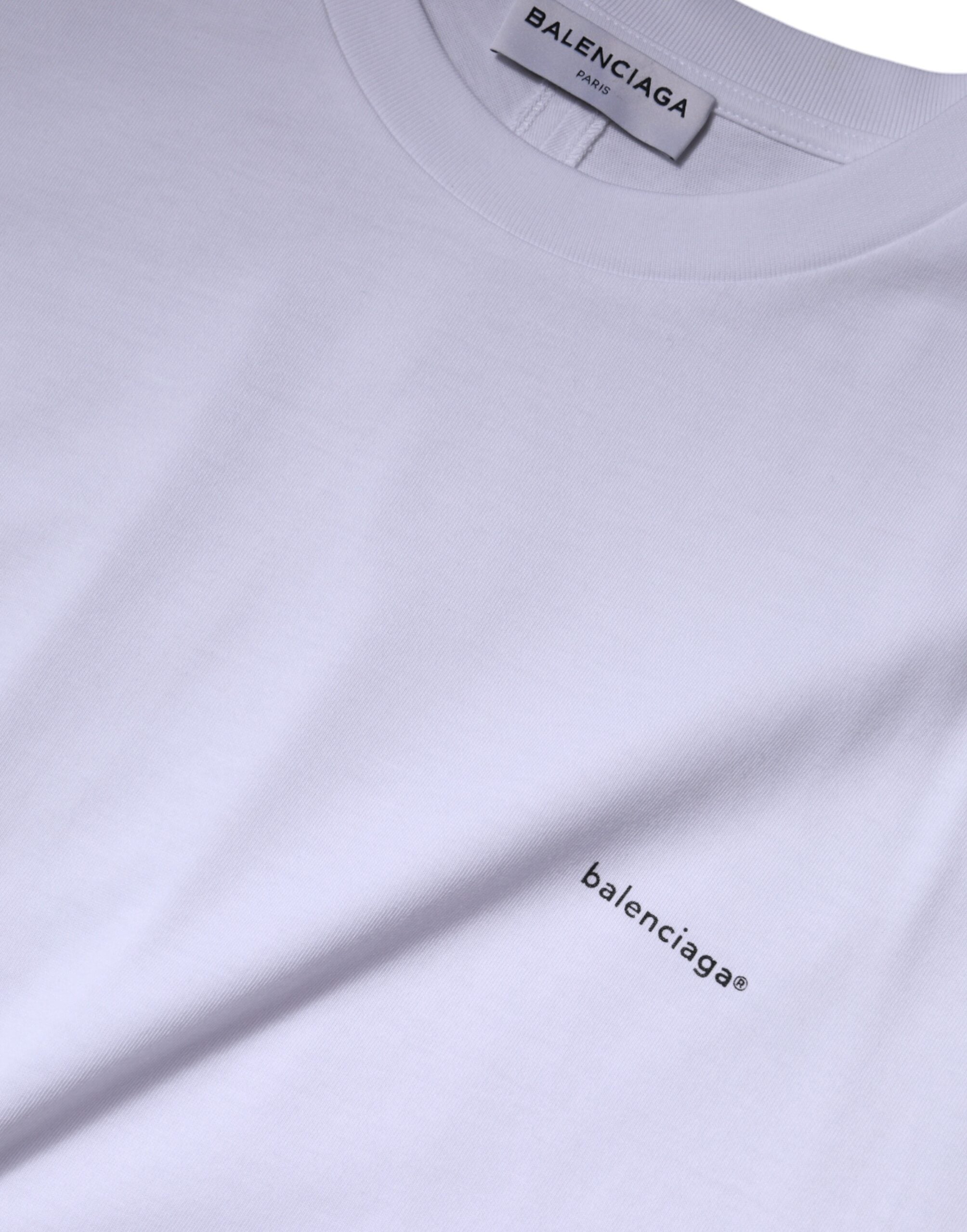 تي شيرت Balenciaga أبيض من القطن برقبة دائرية وأكمام قصيرة وشعار