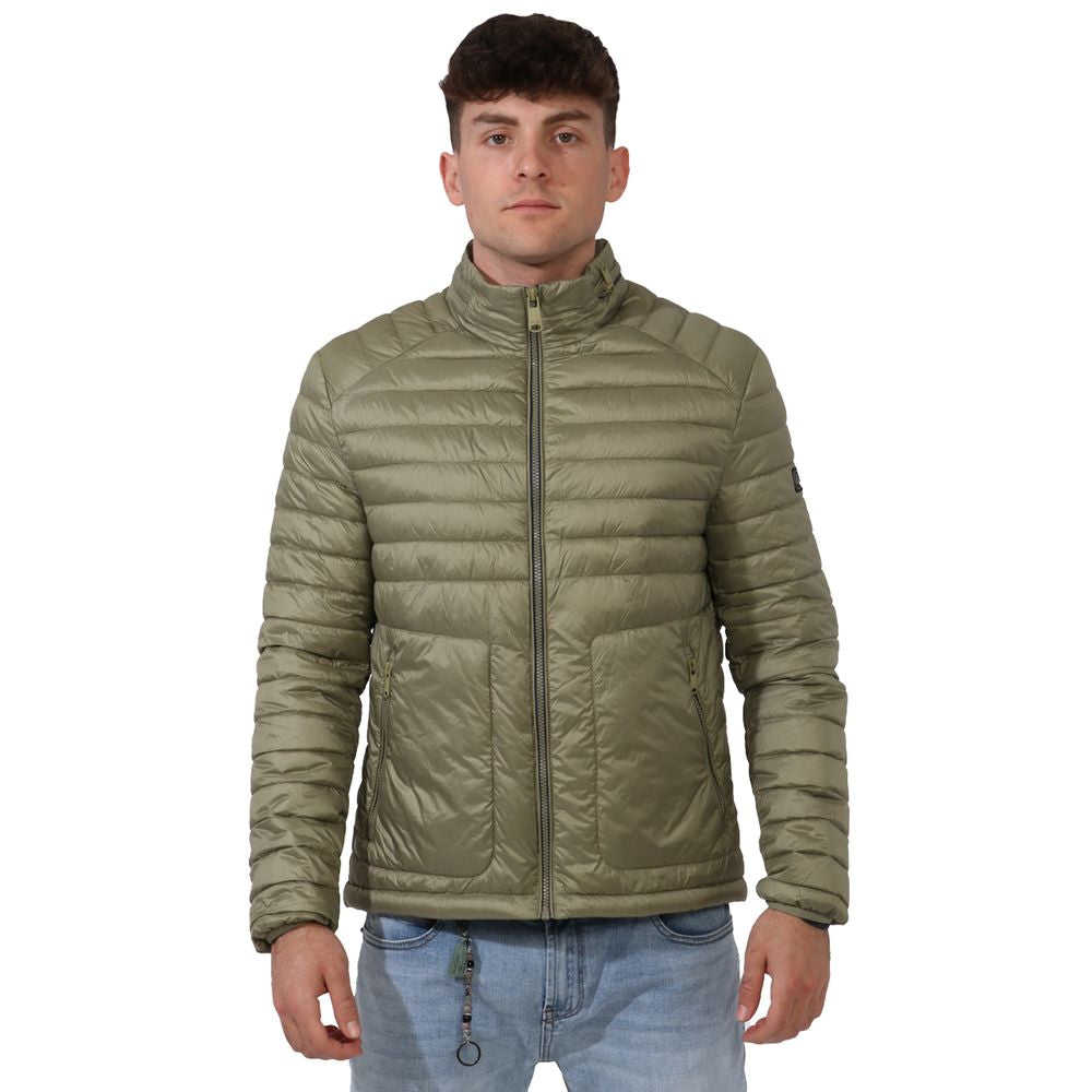 Yes Zee Green Nylon Men Jacket with Concealable Hood
