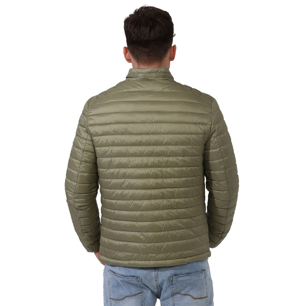 Yes Zee Green Nylon Men Jacket with Concealable Hood