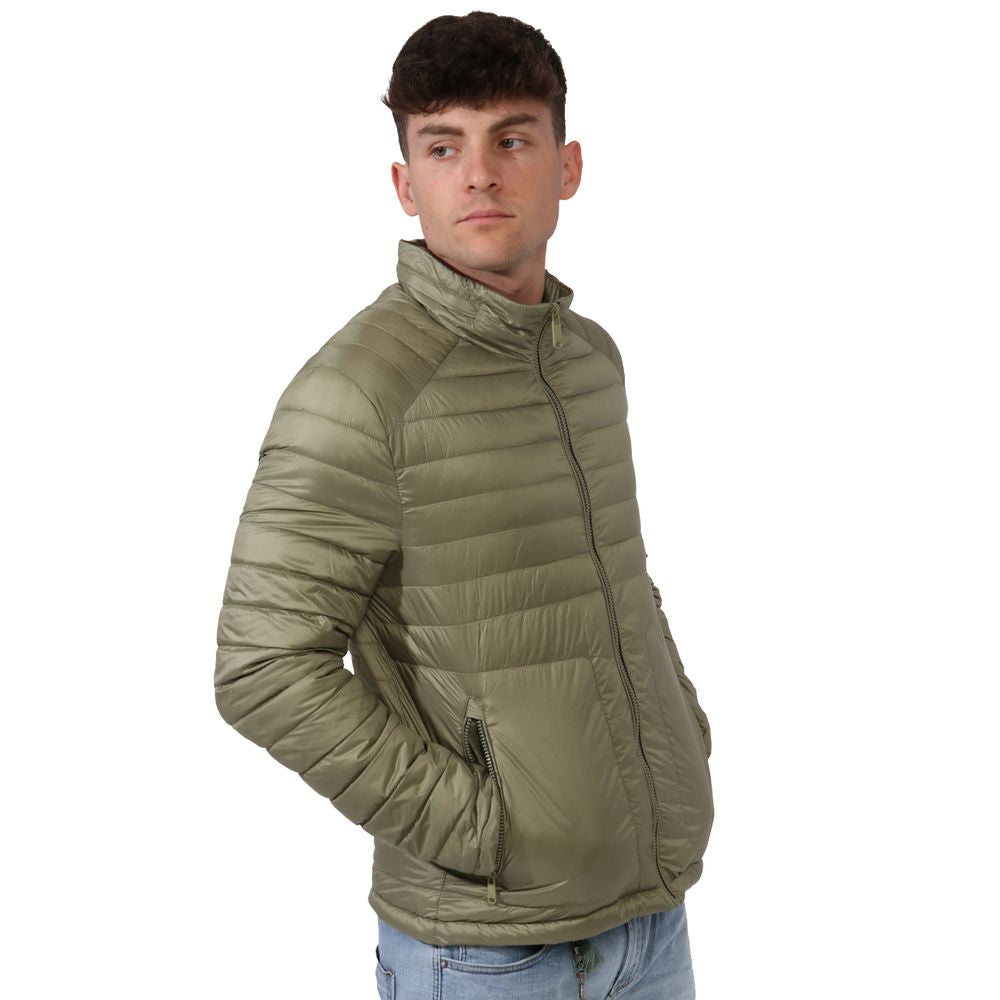 Yes Zee Green Nylon Men Jacket with Concealable Hood
