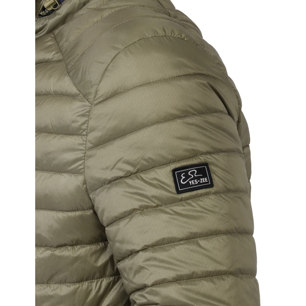Yes Zee Green Nylon Men Jacket with Concealable Hood