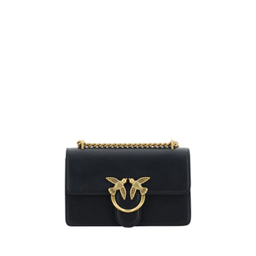 PINKO Black Calf Leather Bos Taurus Shoulder Bag
